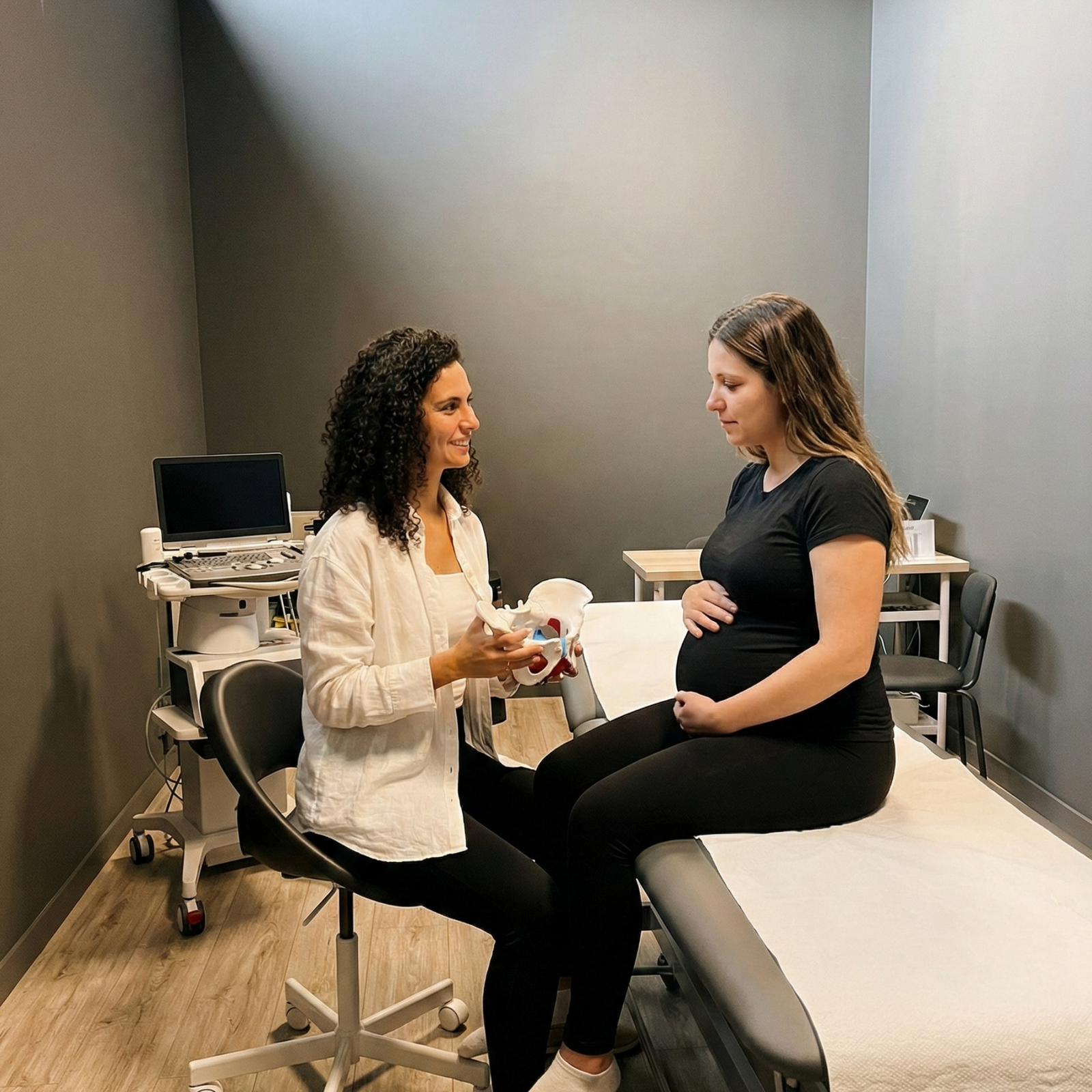 Embarazada recibiendo fisioterapia de suelo pélvico en Oleiros