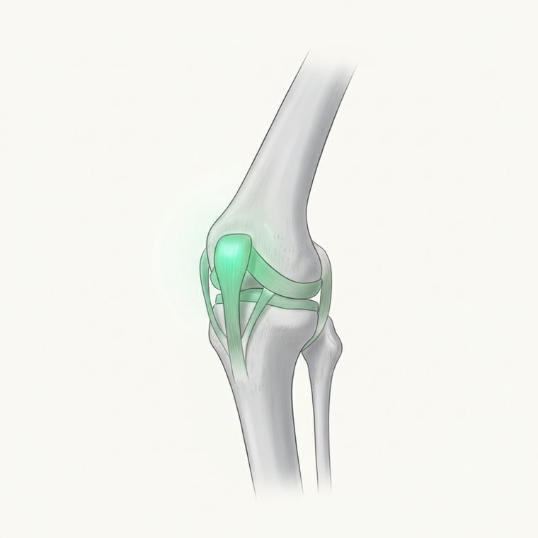 Ilustración de la rodilla y el ligamento cruzado anterior