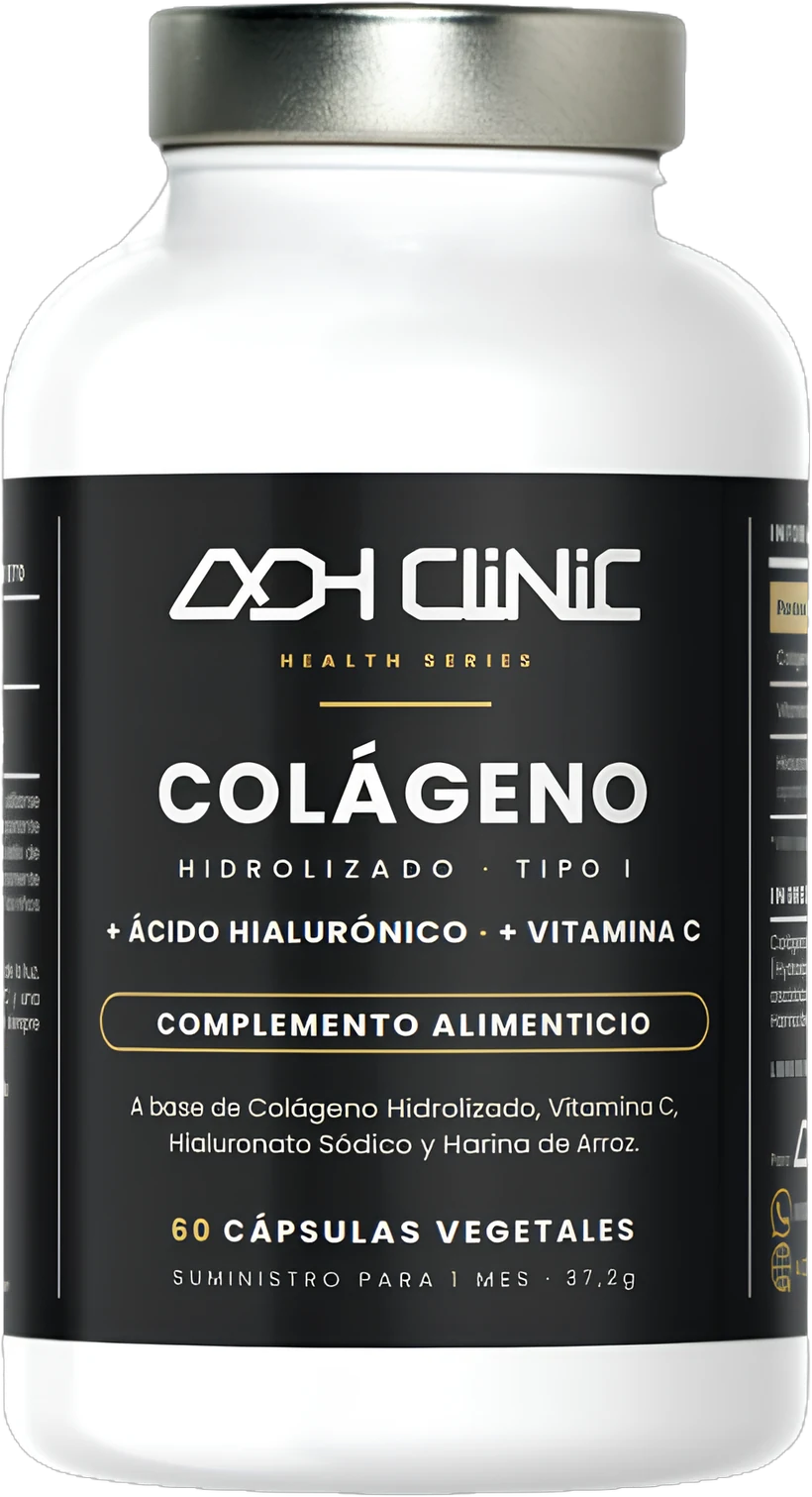Bote de Colágeno Hidrolizado Tipo I con ácido hialurónico y vitamina C de ADH Clinic Lab. 60 cápsulas vegetales.