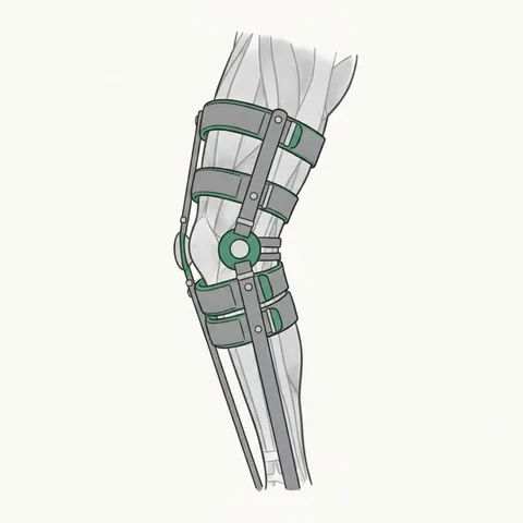 Ilustración de la ortesis de rodilla en flexión del Cross Bracing Protocol