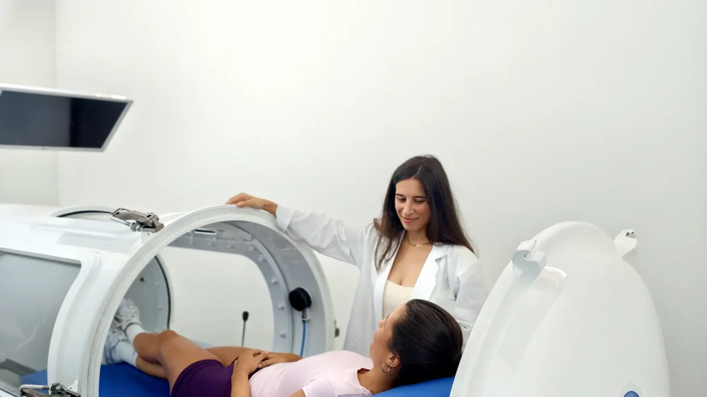 Sesión en la cámara hiperbárica de ADH Clinic, Oleiros